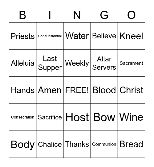 Eucharist Bingo Card