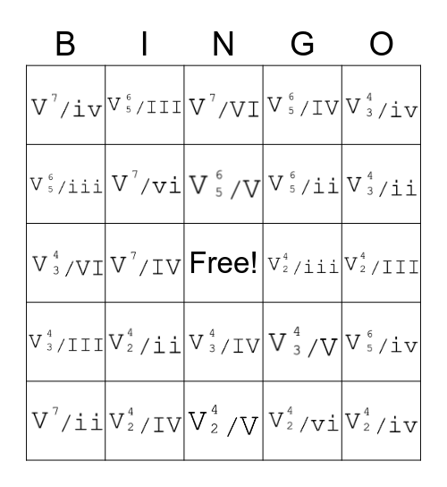 Secondary Dominants! Bingo Card