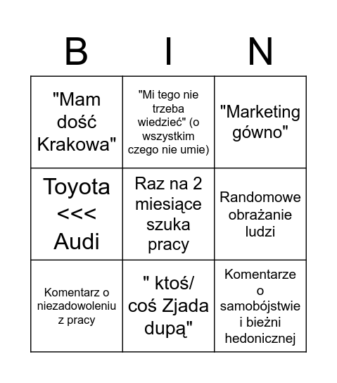 Żak Bingo Card