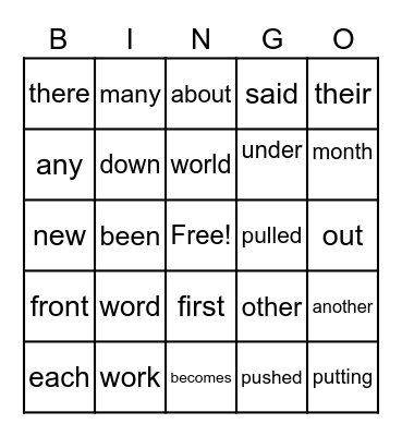 Corde, Kamryn and Davis Bingo Card