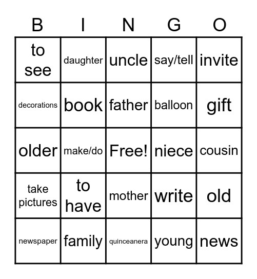 LA FAMILIA Bingo Card