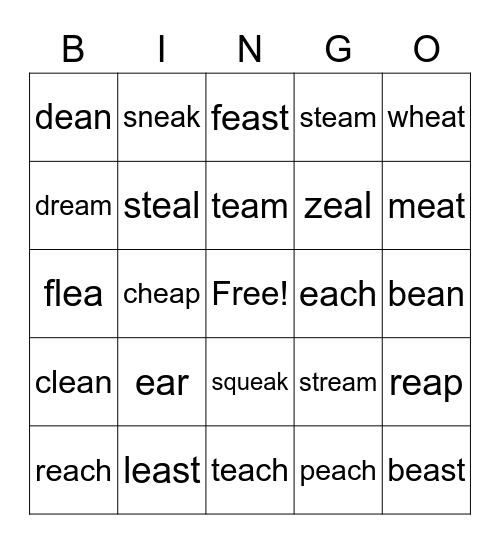 EA Vowel Team Bingo Card