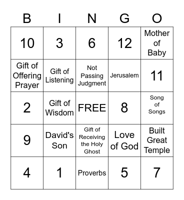 King Solomon Bingo Card
