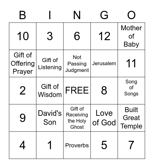 King Solomon Bingo Card