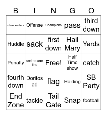 Super Bowl 2023 Bingo Card