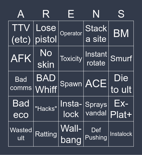 ArensLive's Valorant Bingo Card