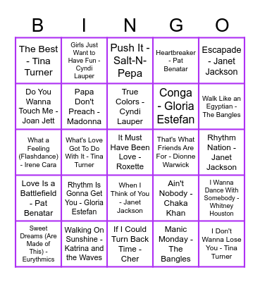 Ladies Of The 80's Bingo Card