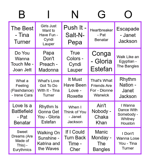 Ladies Of The 80's Bingo Card