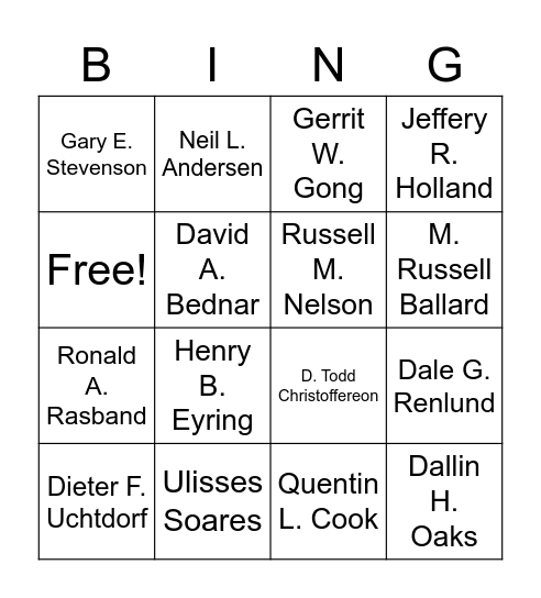 Apostle BINGO Card