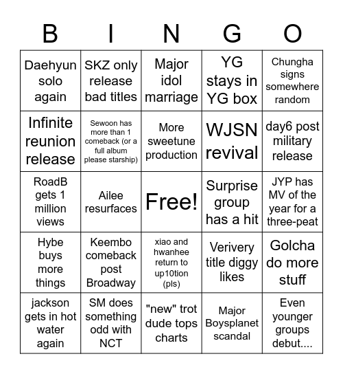Ian's 2023 Bingo Card