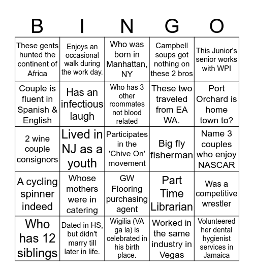 WPI Ice Breaker BINGO Card