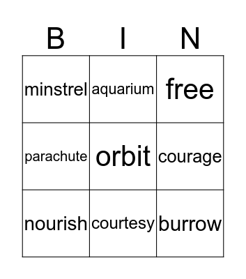 Vocabulary  Bingo Card