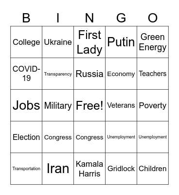 State of the Union Address Bingo Card