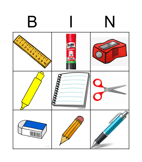 School Objects Bingo Card