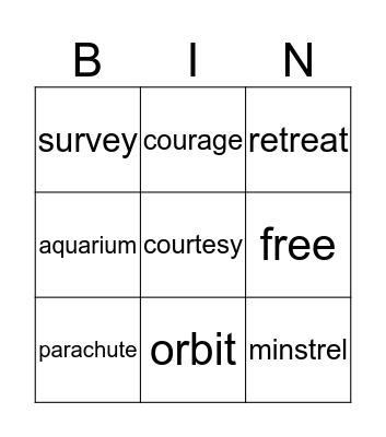 Vocabulary  Bingo Card