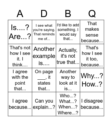 Conversation Blackout Bingo Card