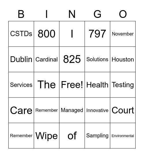 CardinalHealth Sterile Preparations BINGO Card