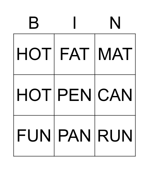 Untitled Bingo Card