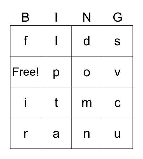 Letter Sounds 1 Bingo Card
