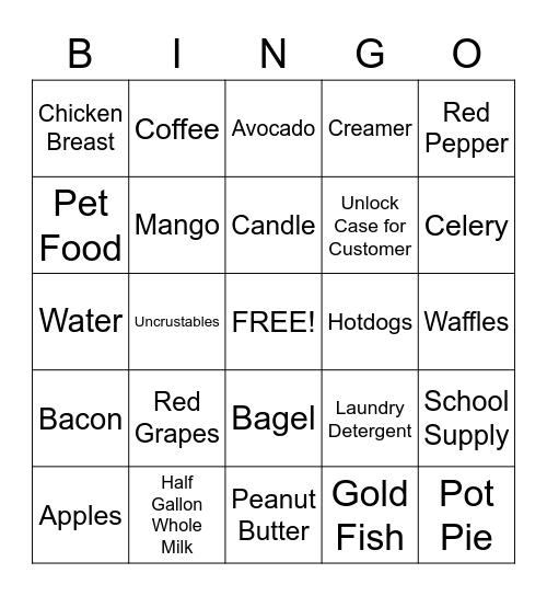 Food Bingo Card