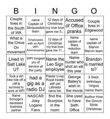 WPI Ice Breaker BINGO Card