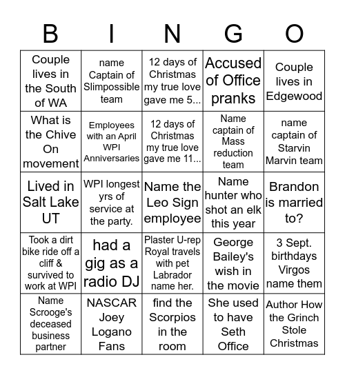 WPI Ice Breaker BINGO Card