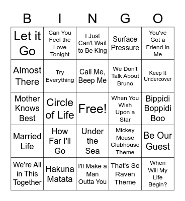 Best Buddies Disney Bingo Card