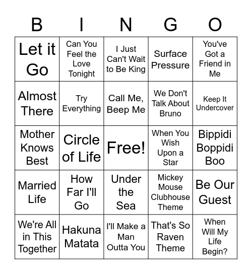 Best Buddies Disney Bingo Card