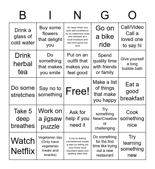 Self Care Feb Bingo Card