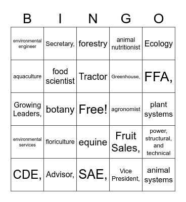 FFA BINGO Card