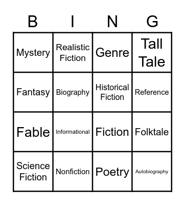 Genre Bingo Card