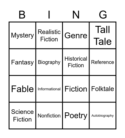 Genre Bingo Card