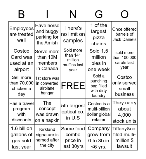 Costco Bingo Card