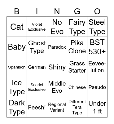 Suprise Trade Pokemon SV Bingo Card