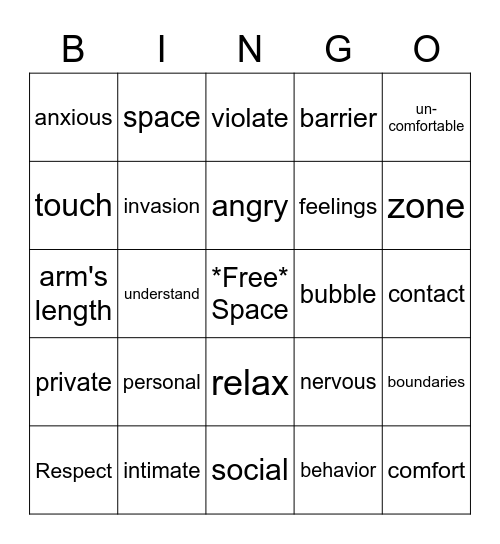 PERSONAL SPACE Bingo Card