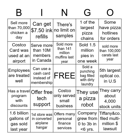 Costco Bingo Card