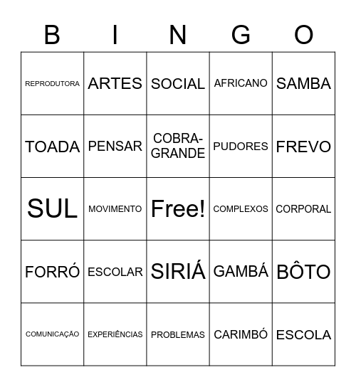 DANÇA E ESCOLA Bingo Card