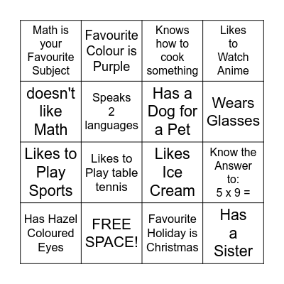 "Get to Know Me" Bingo Card