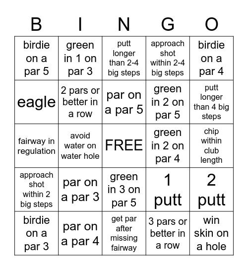 Golfing Bingo Card