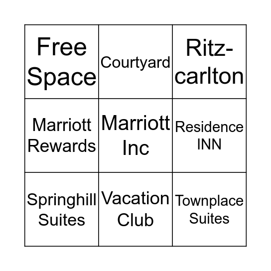 Marriott Inc. Bingo Card