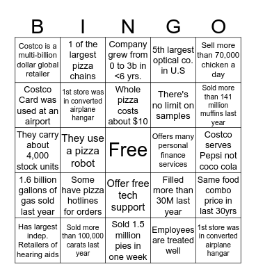 Costco Bingo Card