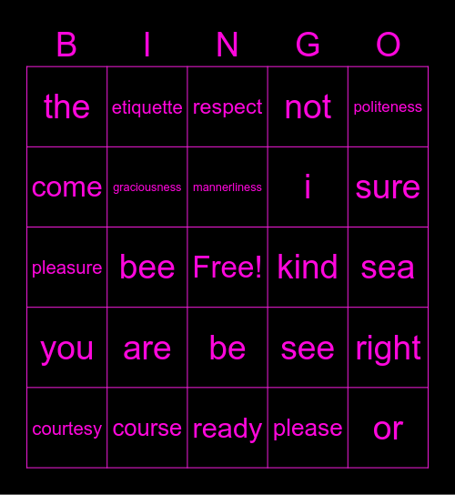 random words Bingo Card