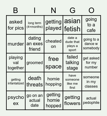 2023 dating bingo Card