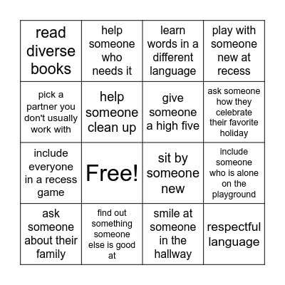 INCLUSION BINGO Card