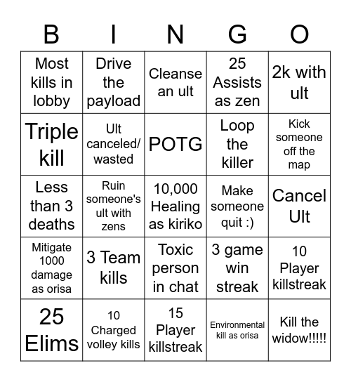 Jenna's bingo card Bingo Card