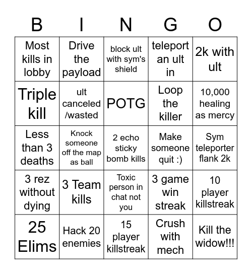 Joe's Bingo Card