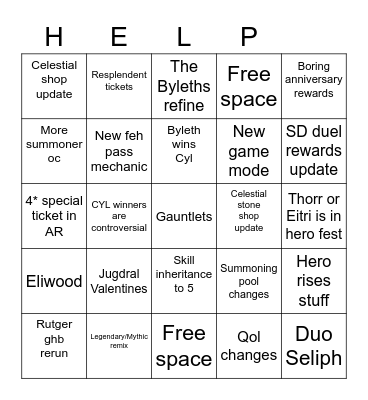 Shirase feh channel bingo Card