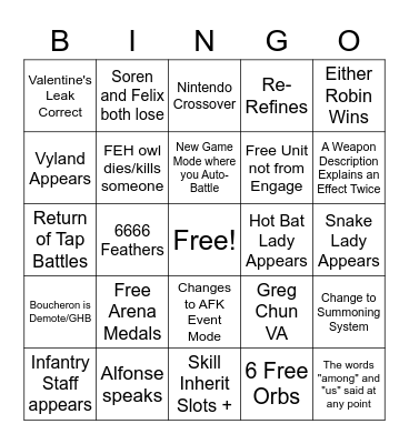 FEH Anniversary Channel Bingo Card