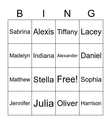 ASL Names Bingo Card