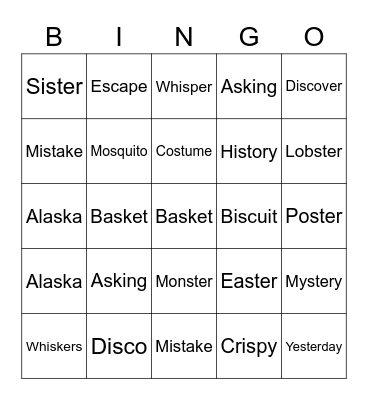 consonant cluster with s Bingo Card